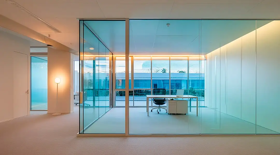 Cerramiento de vidrio en oficina