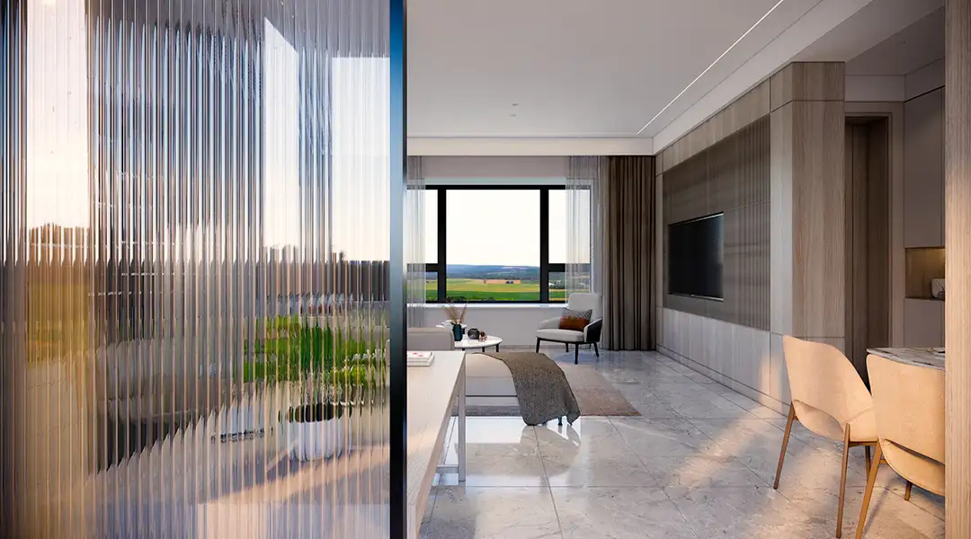 Mampara con vidrio acanalado