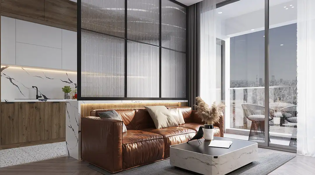 Vidrio acanalado o texturizado para divisoria en cocina salón